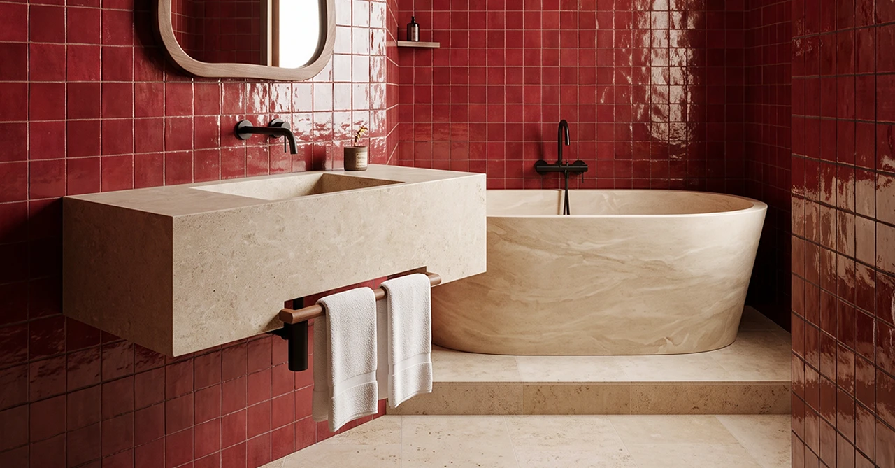 Zellige Bordeaux Bathroom lifestyle
