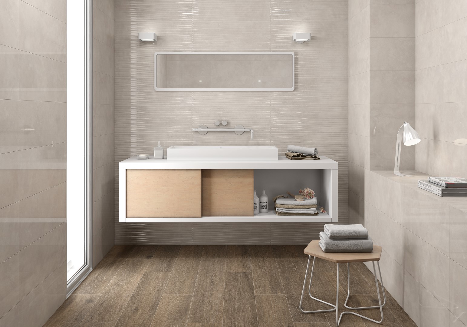 AT ASHIA PERLA 25X70 AT ASHIA DUNA PERLA 25X70 AT VIGGO NOGAL 20X120 Large