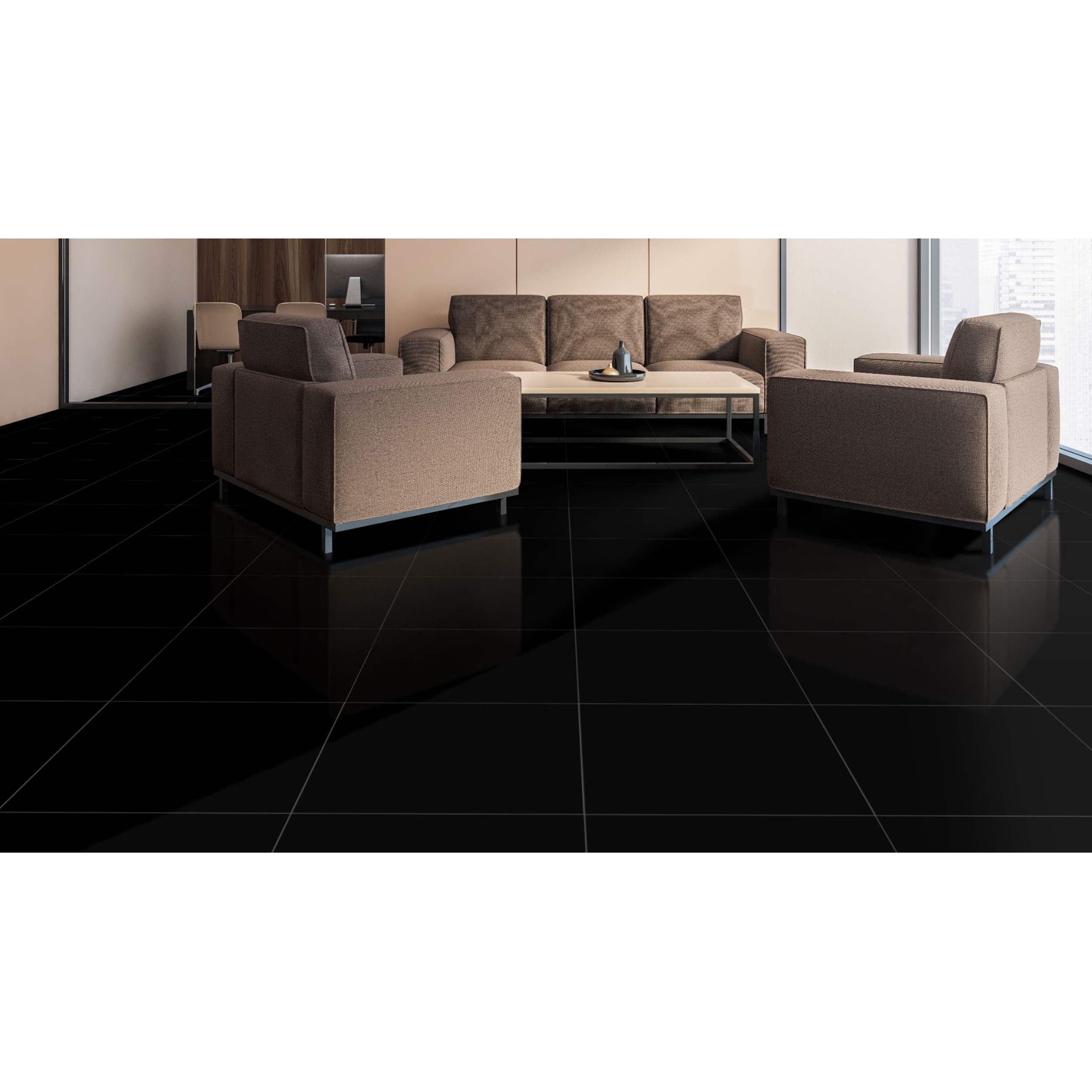 Super Black Polished 600x600 Tile, Black Gloss Porcelain Floor Tiles
